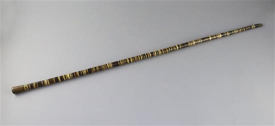 A 18th century baleen agate banded walking cane, 32in.